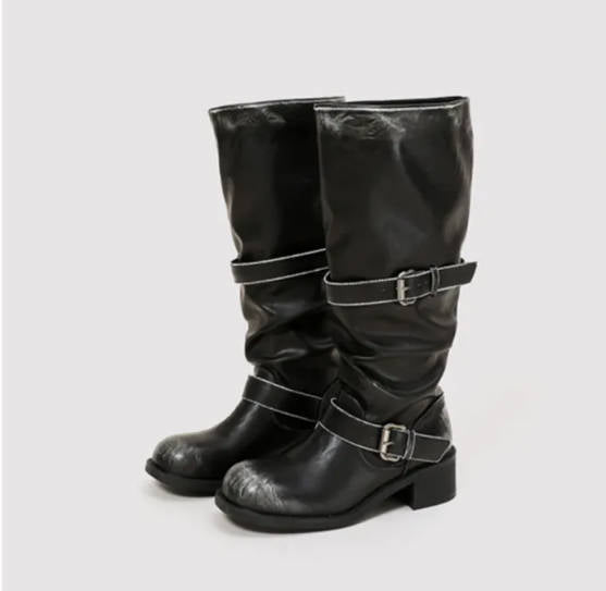 Dames motorlaarzen retro biker met gespen
