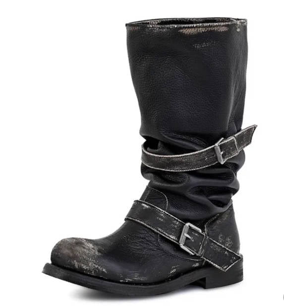 Dames motorlaarzen retro biker met gespen