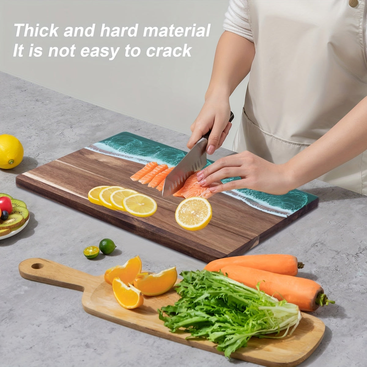 Acacia Wood Resin Chopping Board With Ocean Inlay Charcuterie And Cheese Serving Board - Image 3