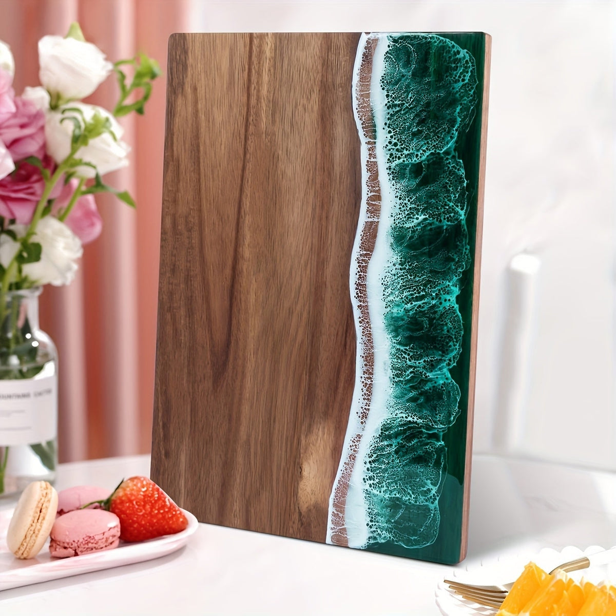 Acacia Wood Resin Chopping Board With Ocean Inlay Charcuterie And Cheese Serving Board - Image 8