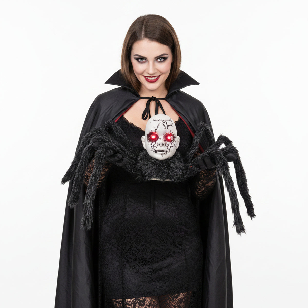 Animatronic Halloween Prop Spider With Doll Face And Glowing Red Eyes For Creepy Decor - Image 9
