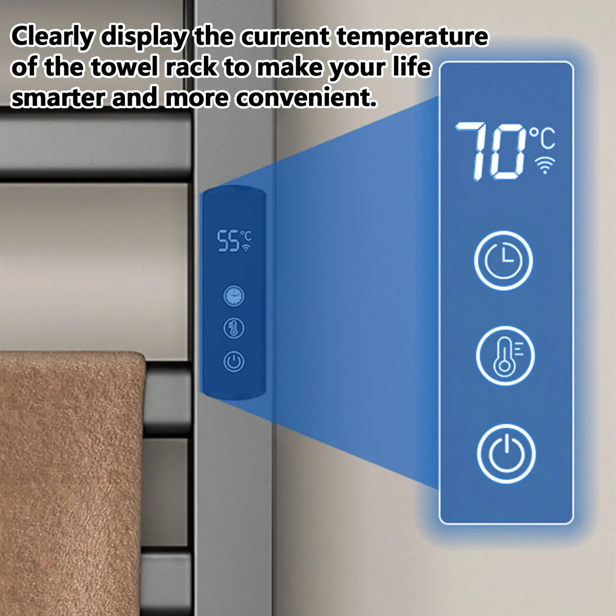 Bathroom Electric Towel Rack With Digital Display Temperature Time Control And Warmer Rail - Image 2
