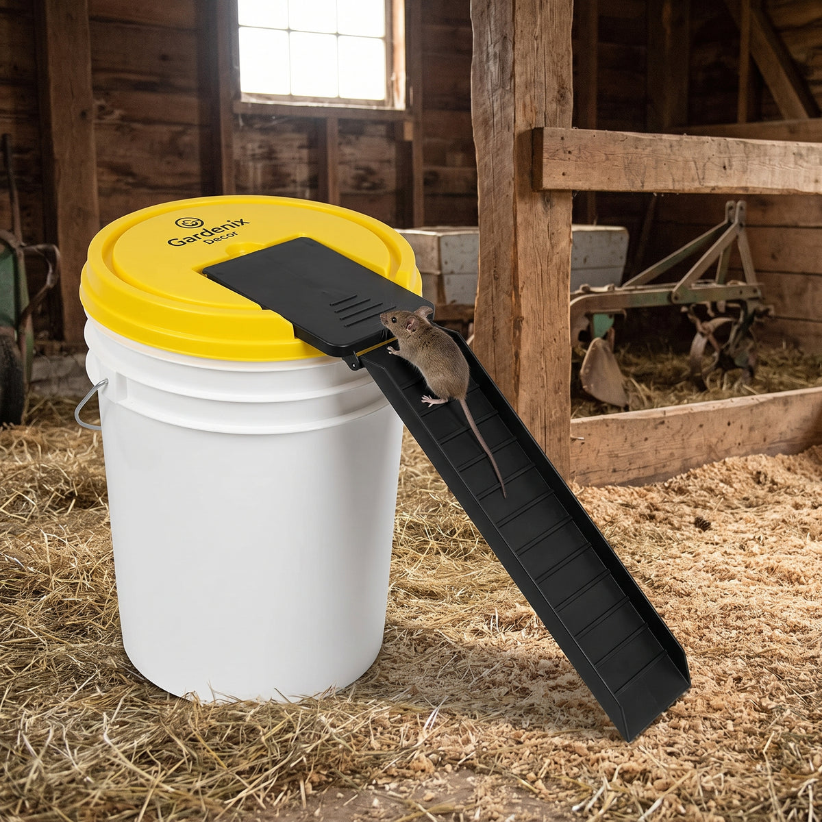 Bucket Lid Mouse Trap Flip Slide Humane Rat 4 Pack Yellow Black Plastic - hero