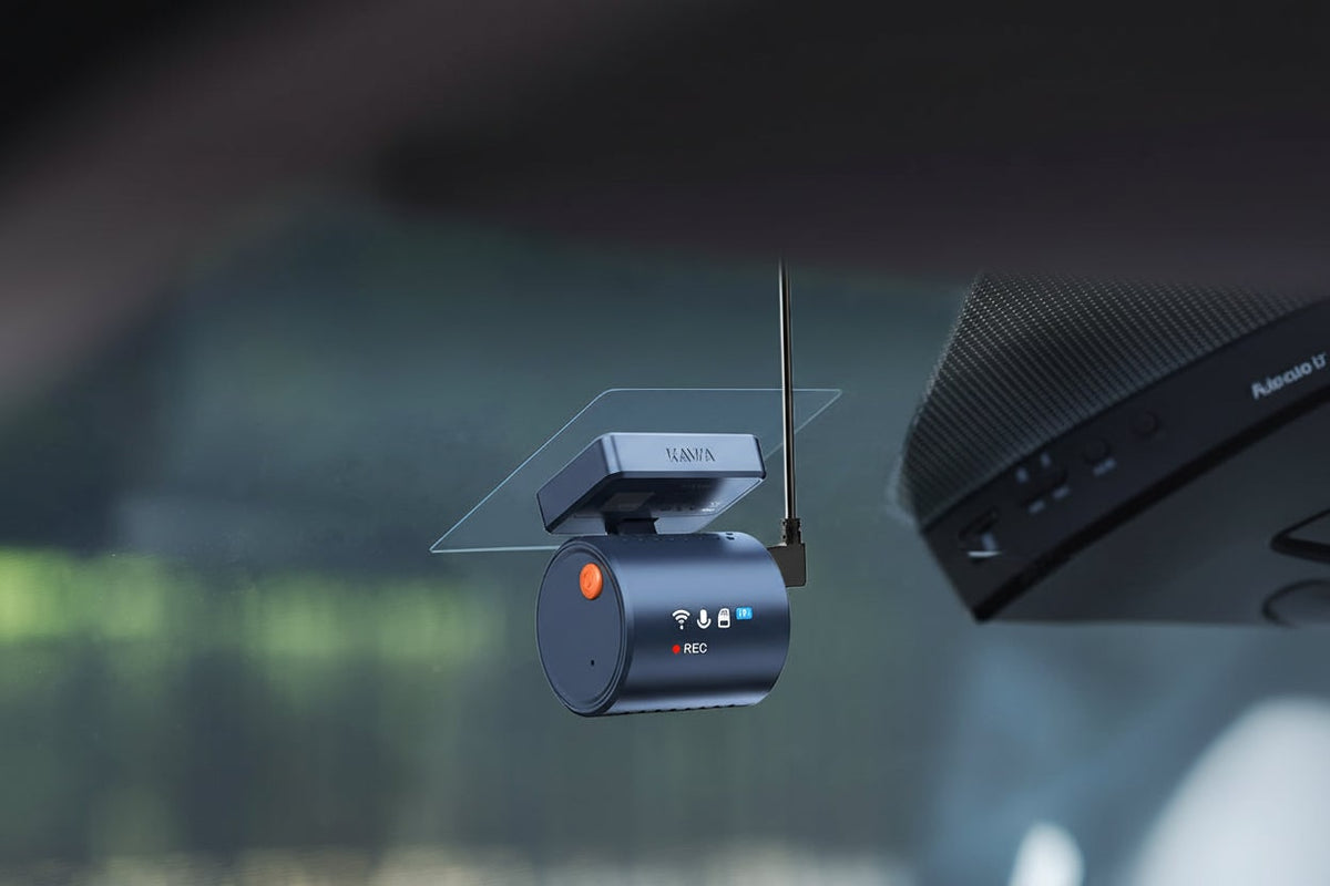 Car Dash Cam Compact Cylindrical Unit Orange Button And Indicator Lights For Windshield Mount - Image 1