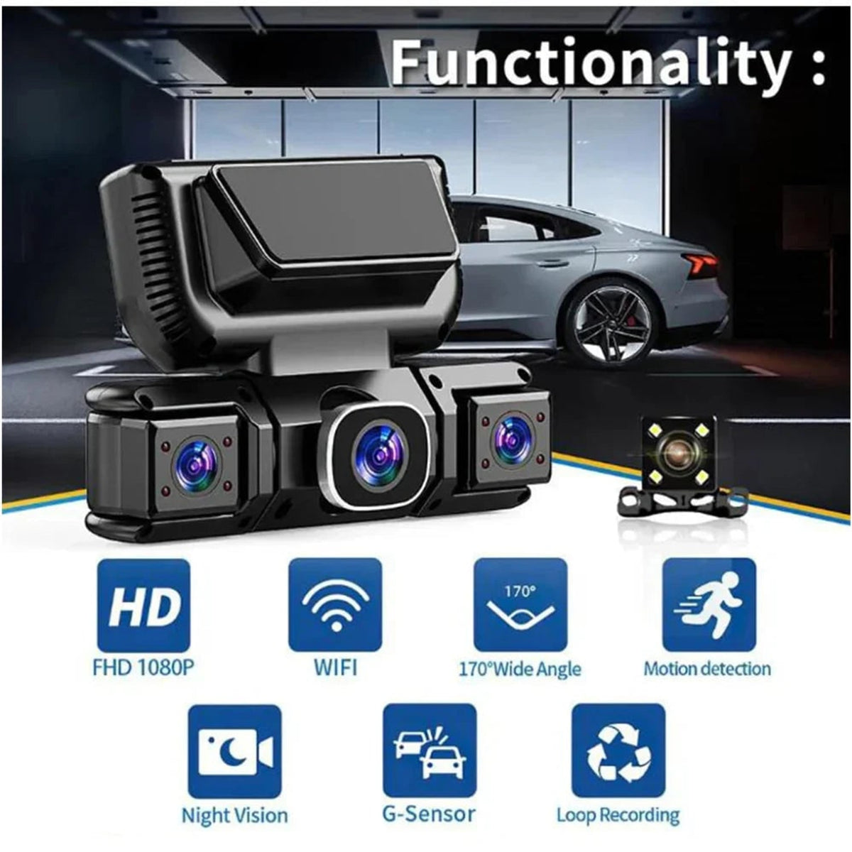 Car Dash Cam Multi-Camera Display Screen With WIFI FHD 1080p Night Vision G-Sensor Loop Recording - Image 3