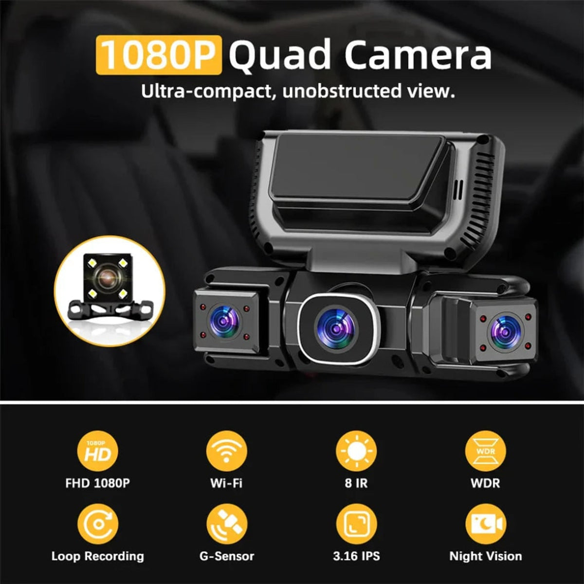 Car Dash Cam Multi-Camera Display Screen With WIFI FHD 1080p Night Vision G-Sensor Loop Recording - Image 6