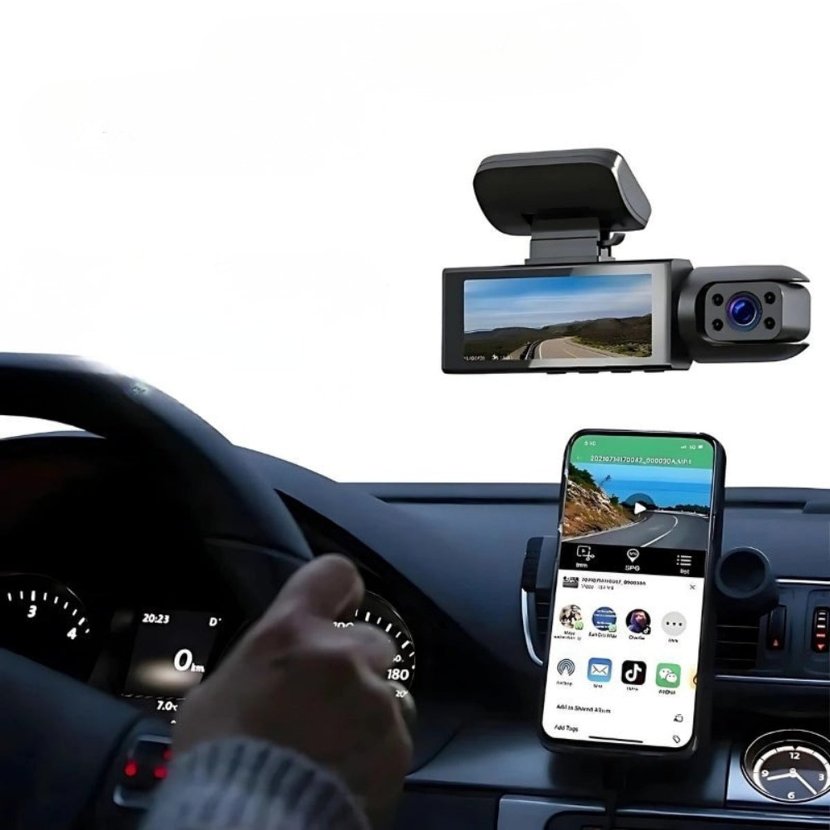 Car Dashboard Camera Dash Cam Dual Lens Front And Interior Recording With Display Screen - Image 3