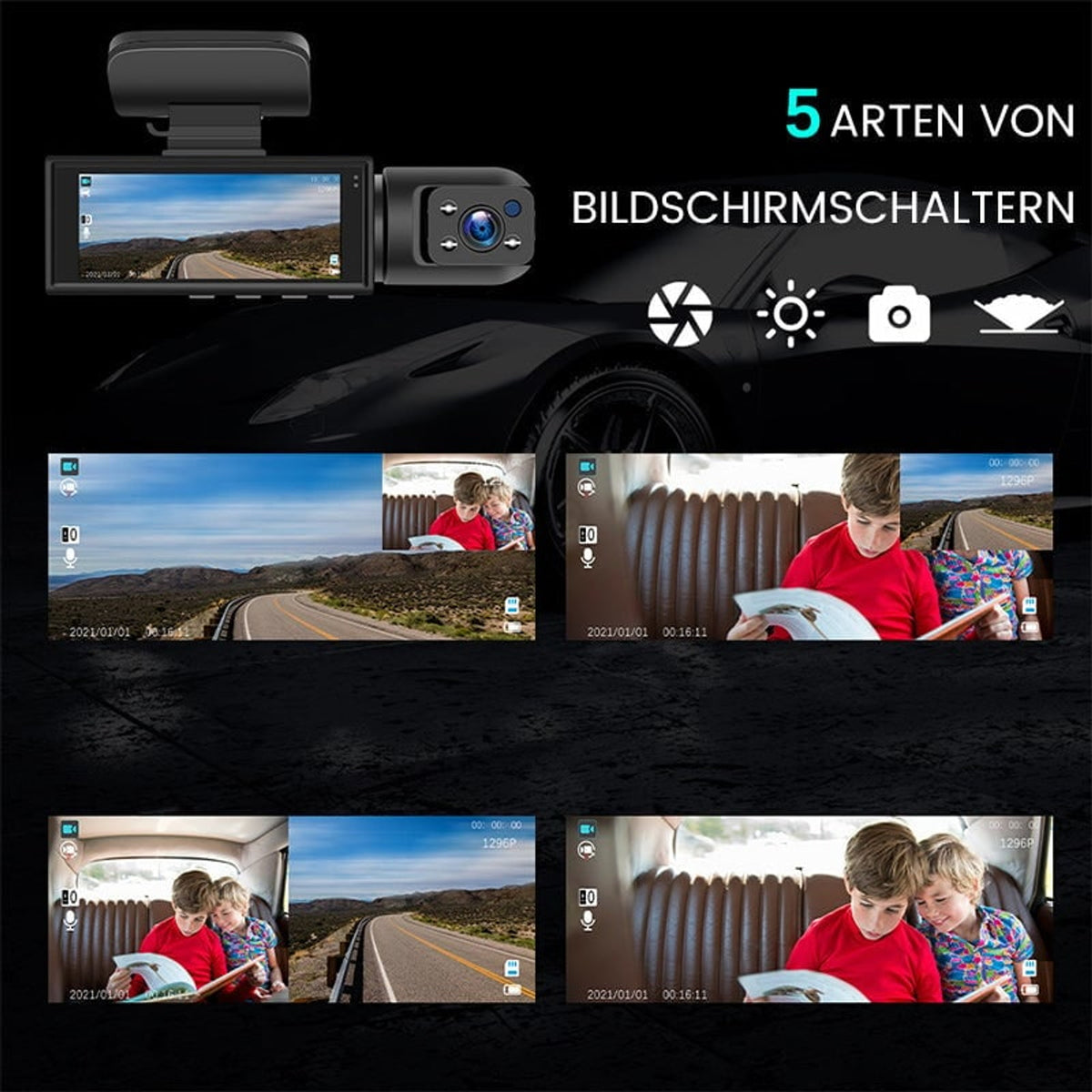 Car Dashboard Camera Dash Cam Dual Lens Front And Interior Recording With Display - Image 8