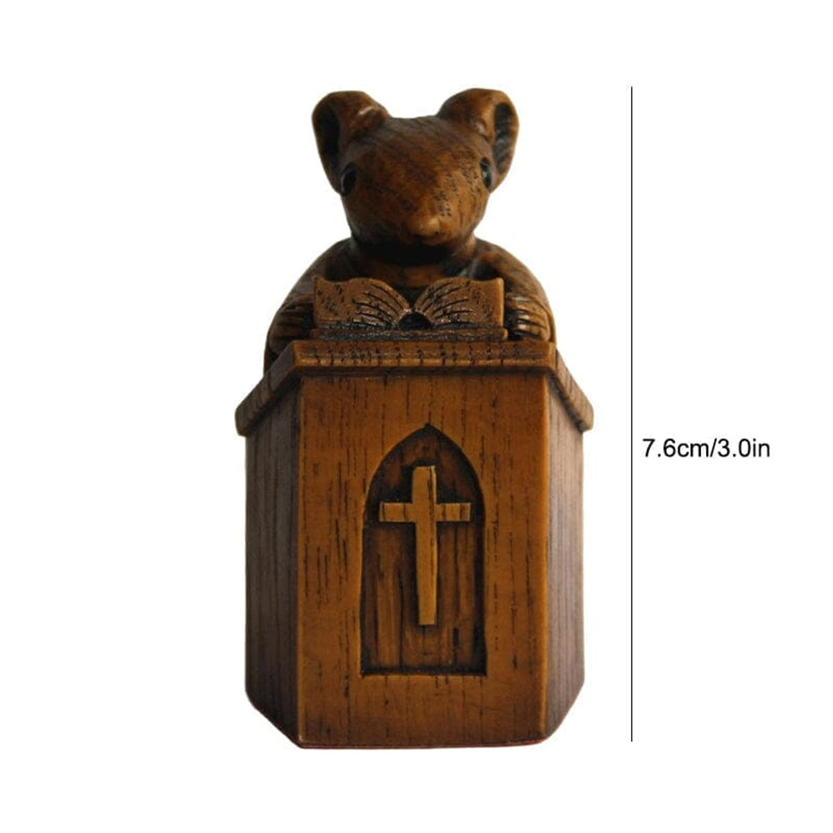 Church Mouse Figurine Reading Podium Statue Brown Wood Look Decor Cross - Image 8