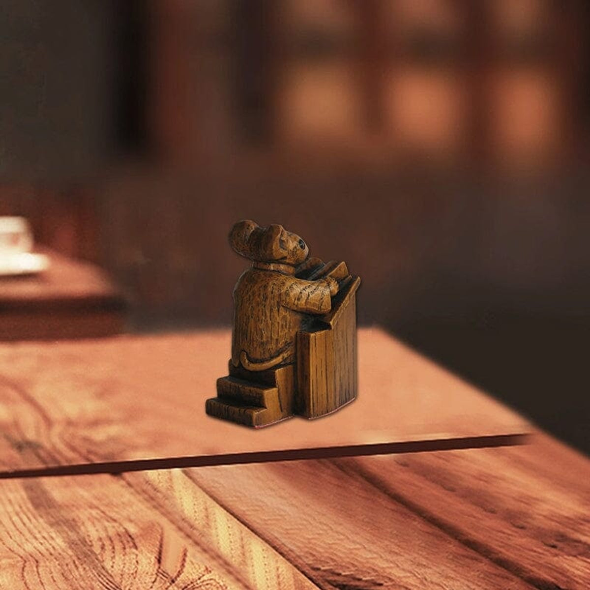 Church Mouse Figurine Reading Podium Statue Brown Wood Look Decor Cross - Image 7