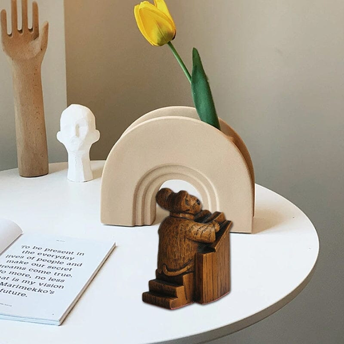 Church Mouse Figurine Reading Podium Statue Brown Wood Look Decor Cross - Image 6