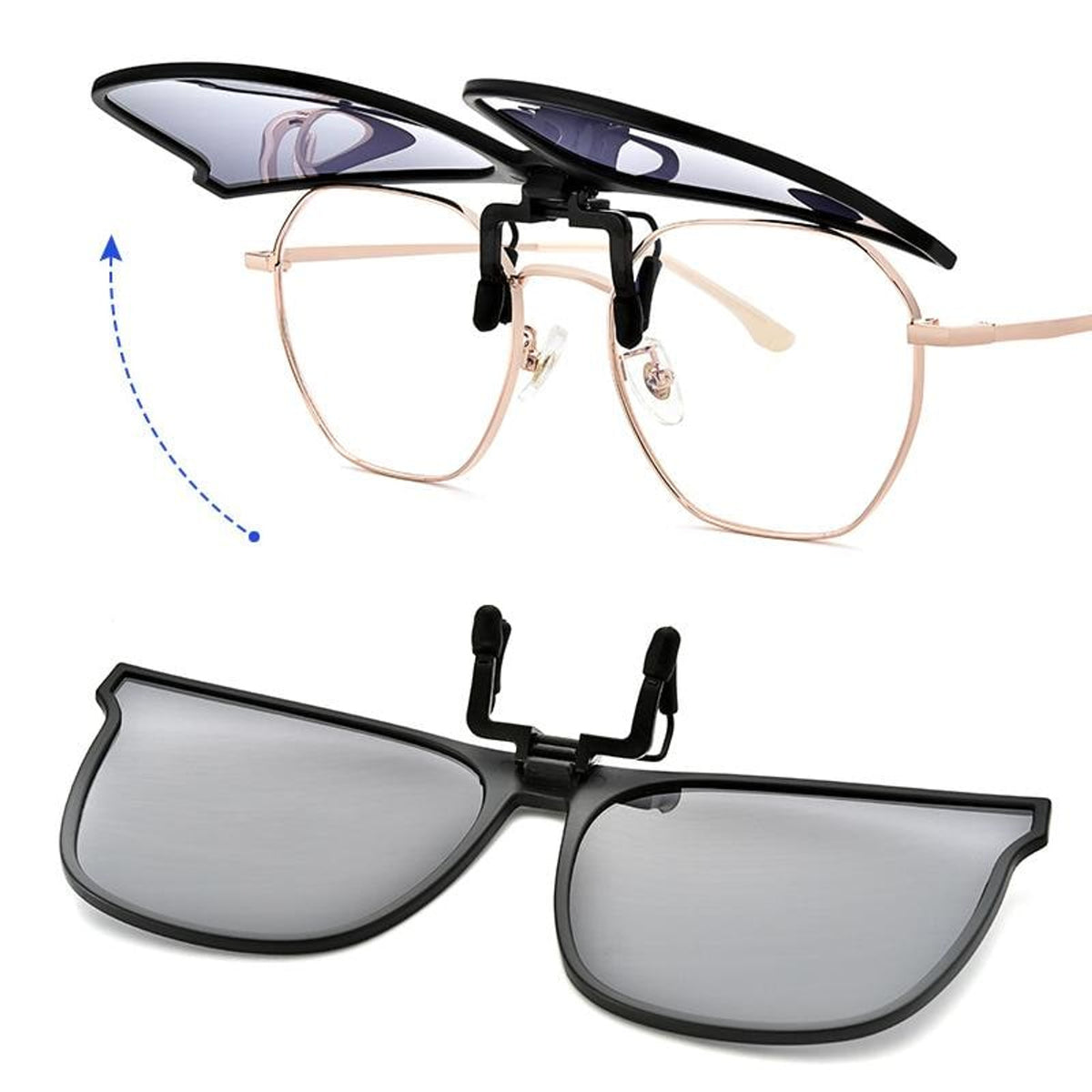 Clip On Sunglasses Flip Up Polarized Rectangular For Prescription Glasses - Image 7