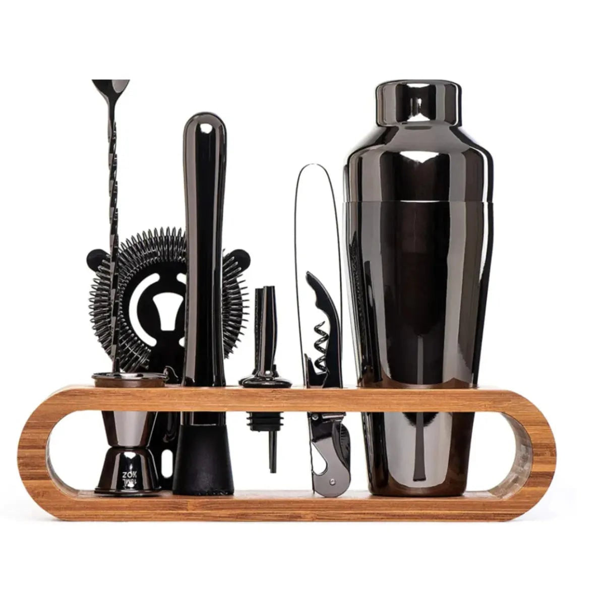Cocktail Set Stainless Steel Bar Tool Kit Bamboo Stand Shaker Jigger Muddler - Image 2