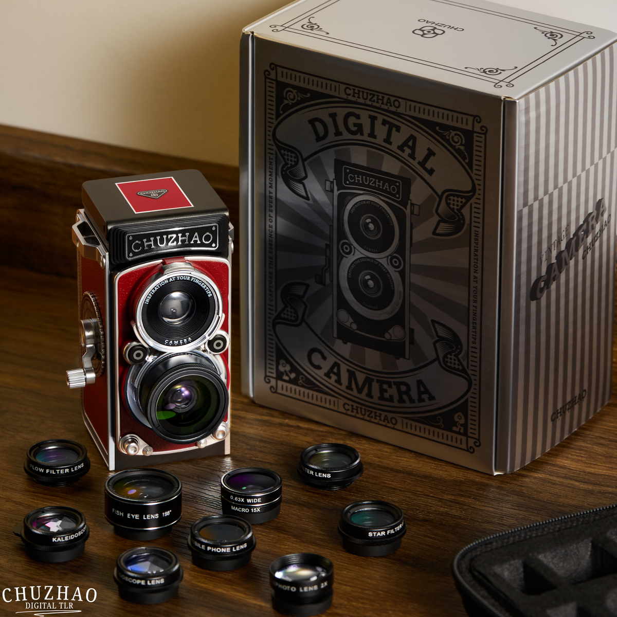 Digital Camera Retro Vintage Tlr Style Interchangeable Lenses Black Red - Image 3