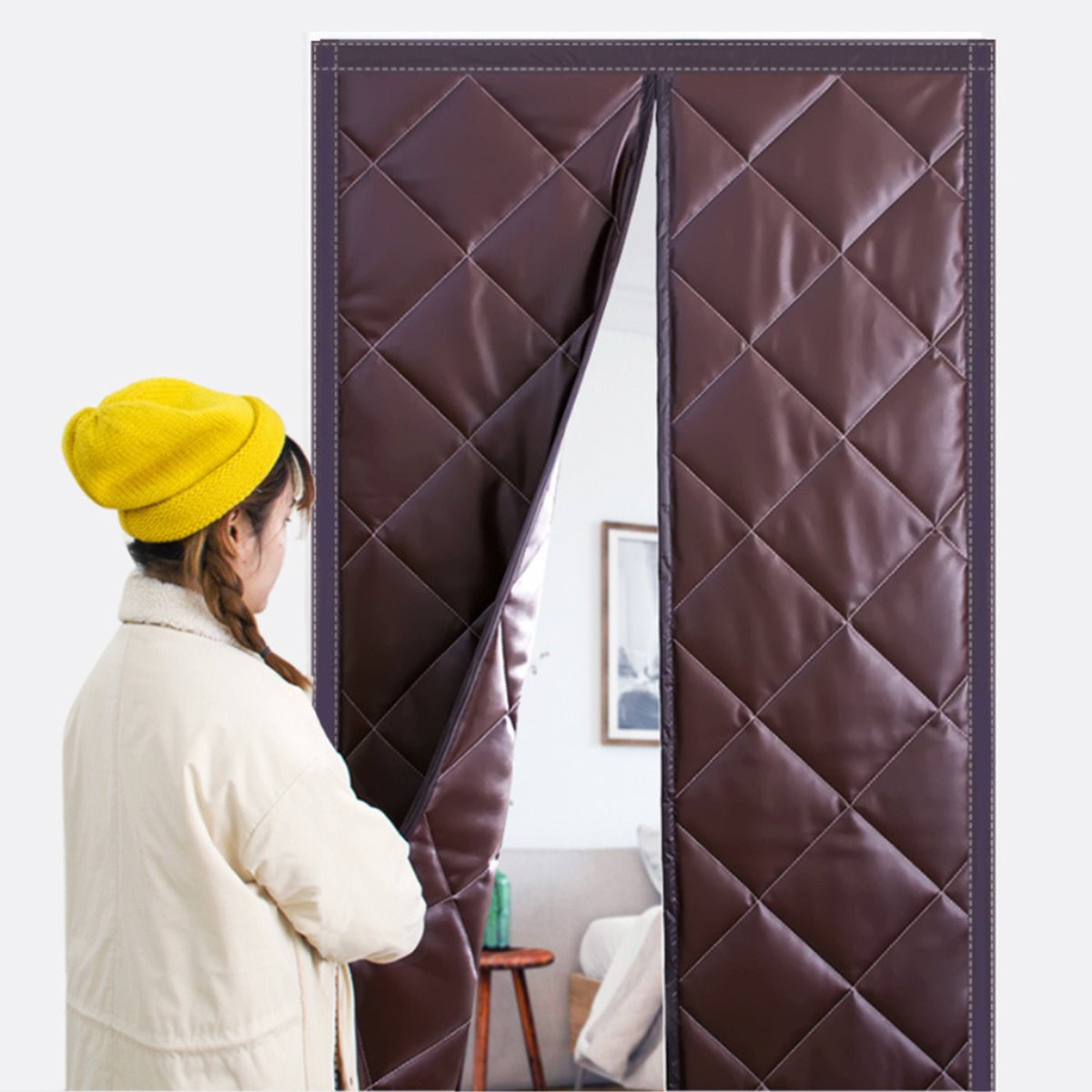Door Insulation Curtain With Magnetic Thermal Winter Block Design For Cozy Home Environment - Image 2