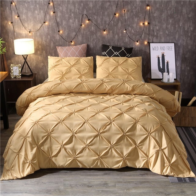 Duvet Cover Set Quilted Pintuck Solid Textured Bedding - Image 3