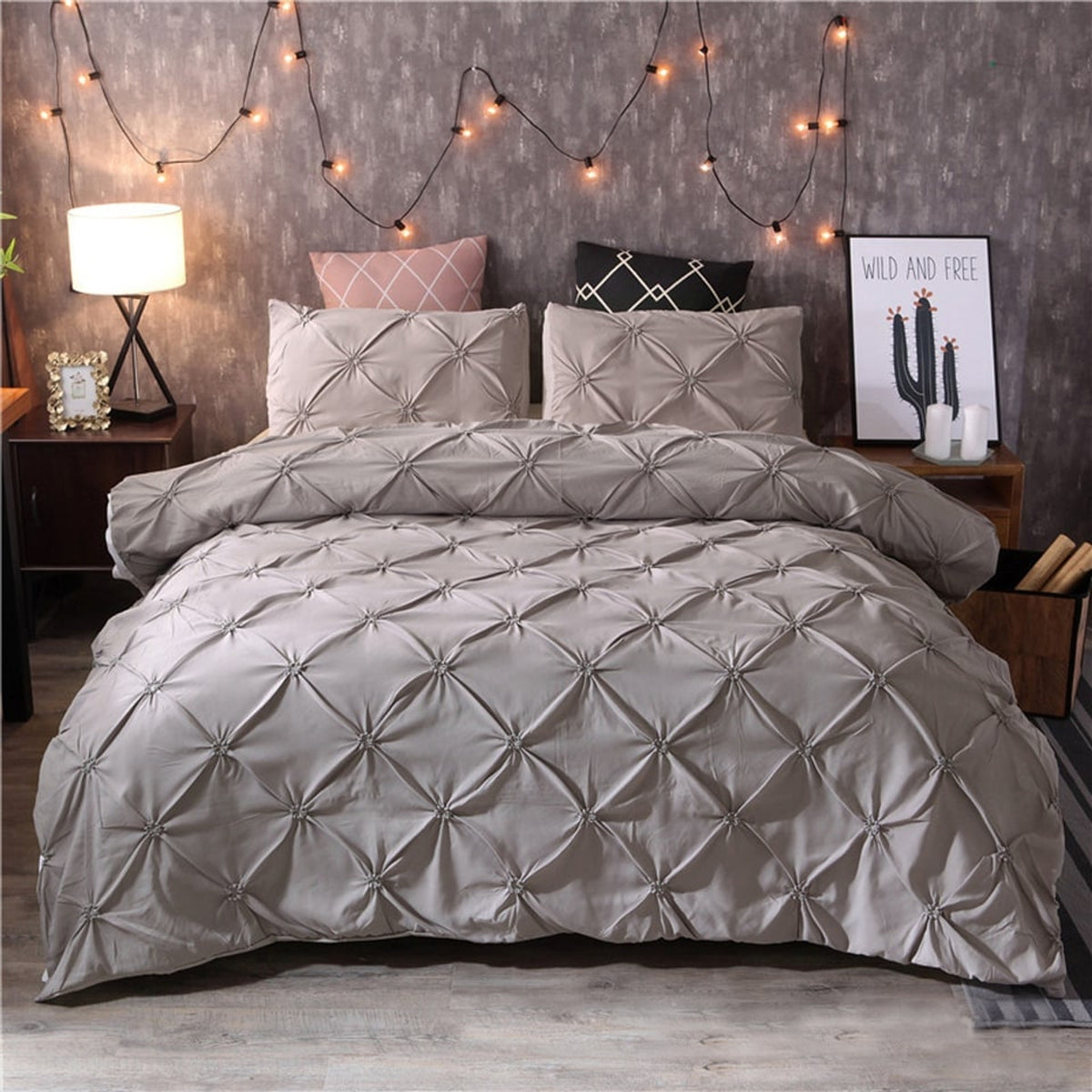 Duvet Cover Set Quilted Pintuck Solid Textured Bedding - Image 4