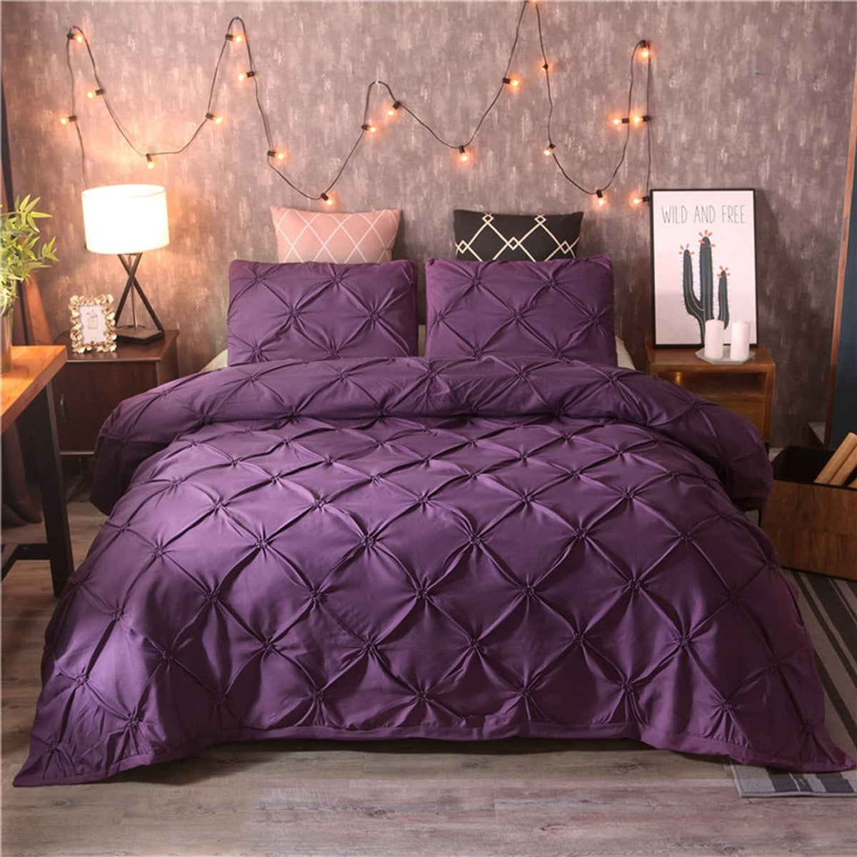 Duvet Cover Set Quilted Pintuck Solid Textured Bedding - Image 6