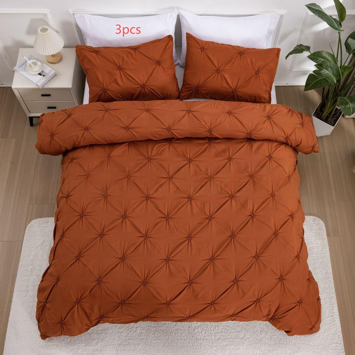 Duvet Cover Set Quilted Pintuck Solid Textured Bedding - Image 9