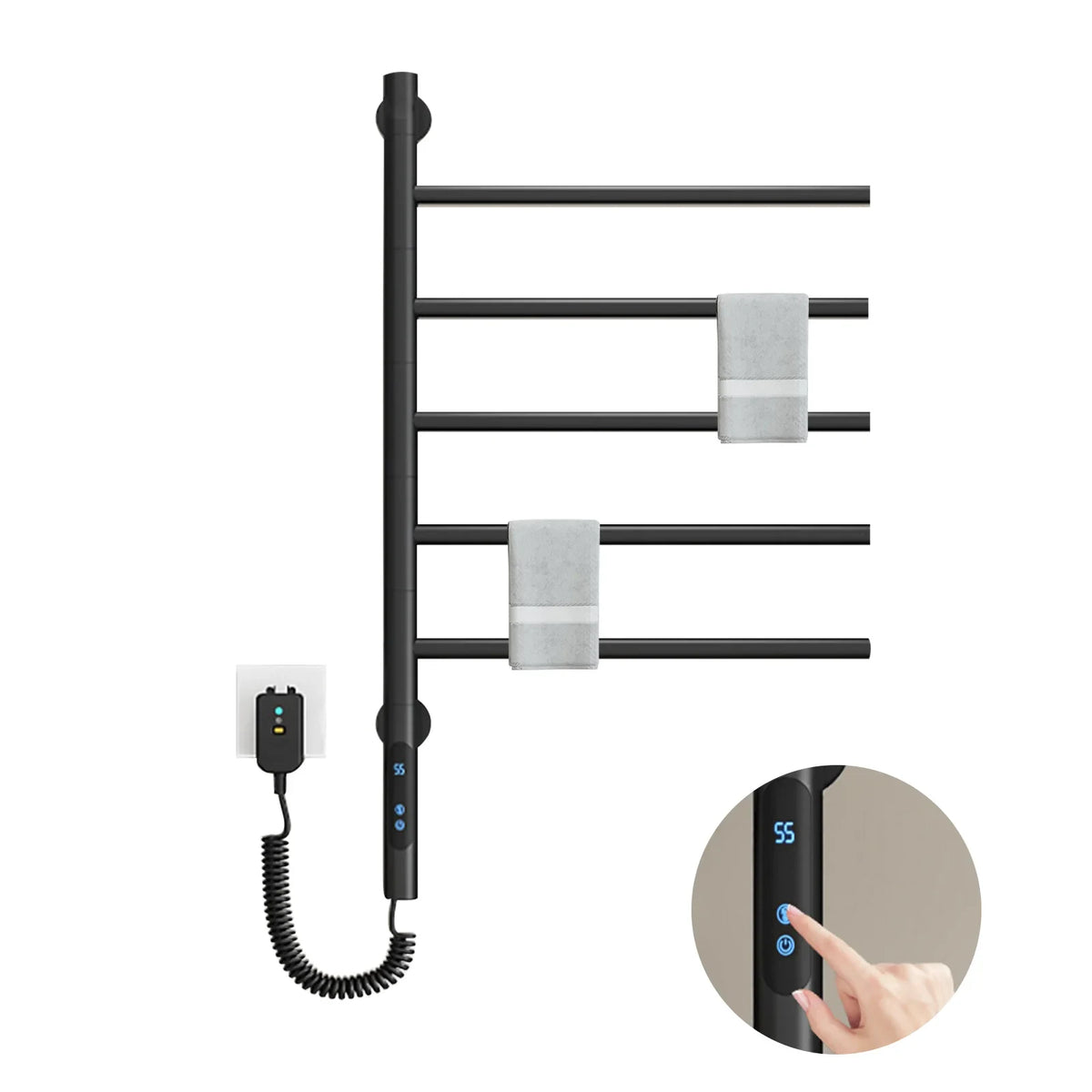 Electric Heated Towel Rack Wall Mounted Stainless Steel With Digital Control And IPX4 Water Resistance - Image 1