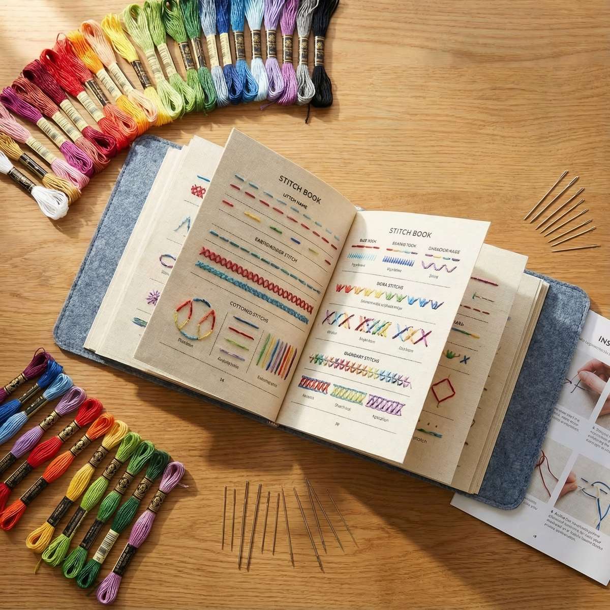 Embroidery Book Set With 106 Stitches And Removable Linen Practice Pages - Image 1