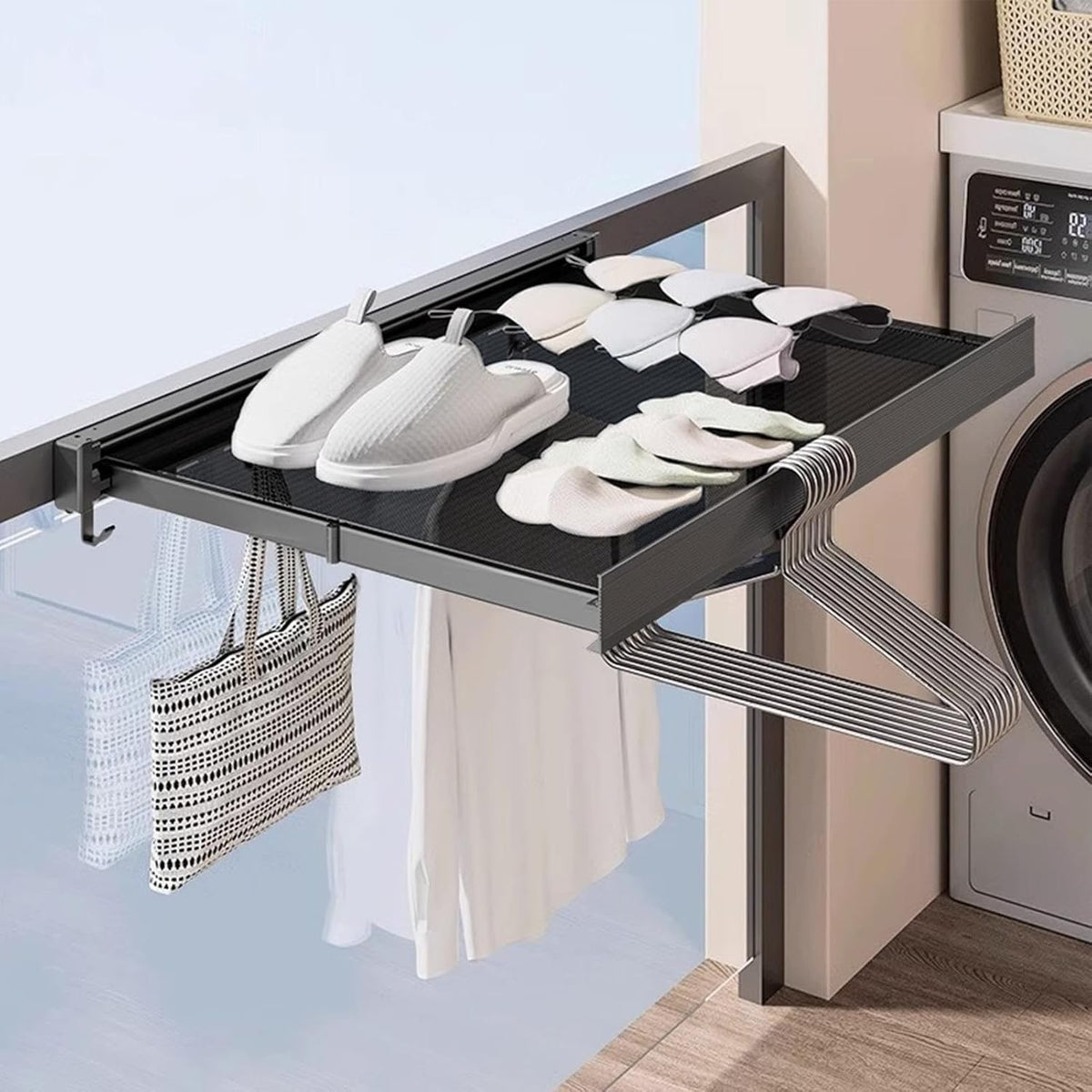 Foldable Drying Rack Wall Mounted With Foldable Mesh Tray And Hanging Hooks Space-Saving Design For Laundry Room Balcony Garden And Terrace - Image 2