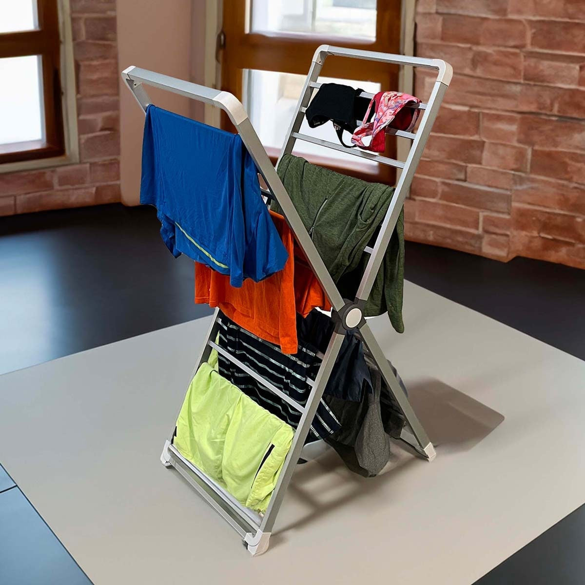 Folding Clothes Drying Rack With Aluminum Frame Garment That Folds Completely Flat For Space-Saving Vertical Design - Image 1