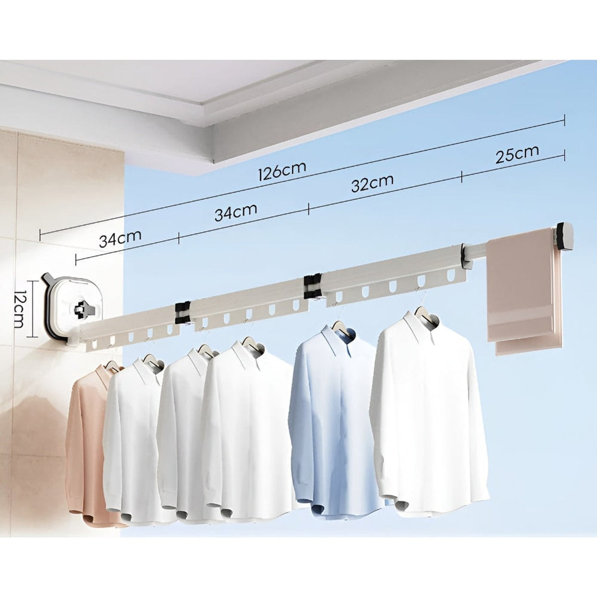 Folding Clothes Drying Rack With Suction Cup Wall Mount And Fixation Par Ventouse Retractable Design - Image 8