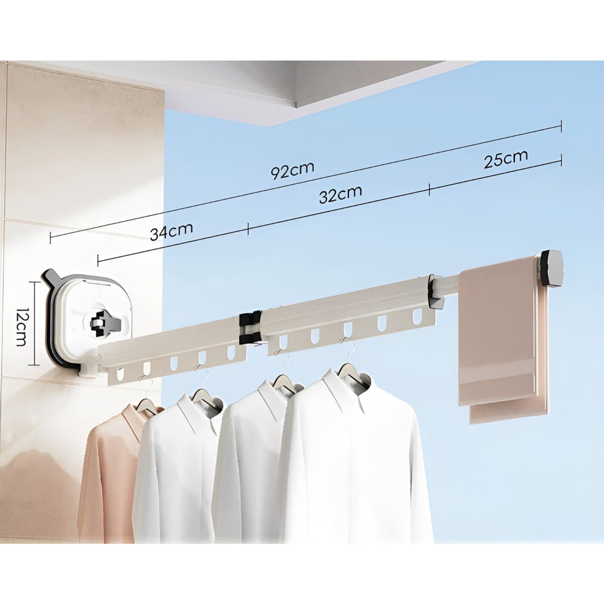 Folding Clothes Drying Rack With Suction Cup Wall Mount And Fixation Par Ventouse Retractable Design - Image 9