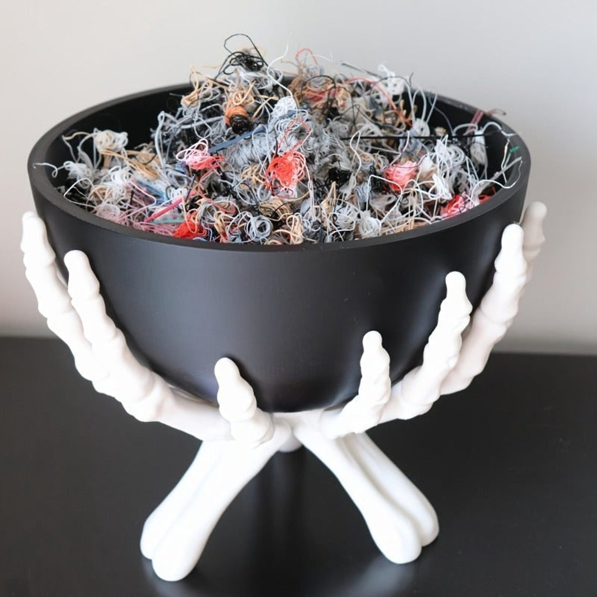 Halloween Candy Bowl With White Skeleton Hands And Matte Black Decor Detachable Components For Indoor Seasonal Use - Image 2