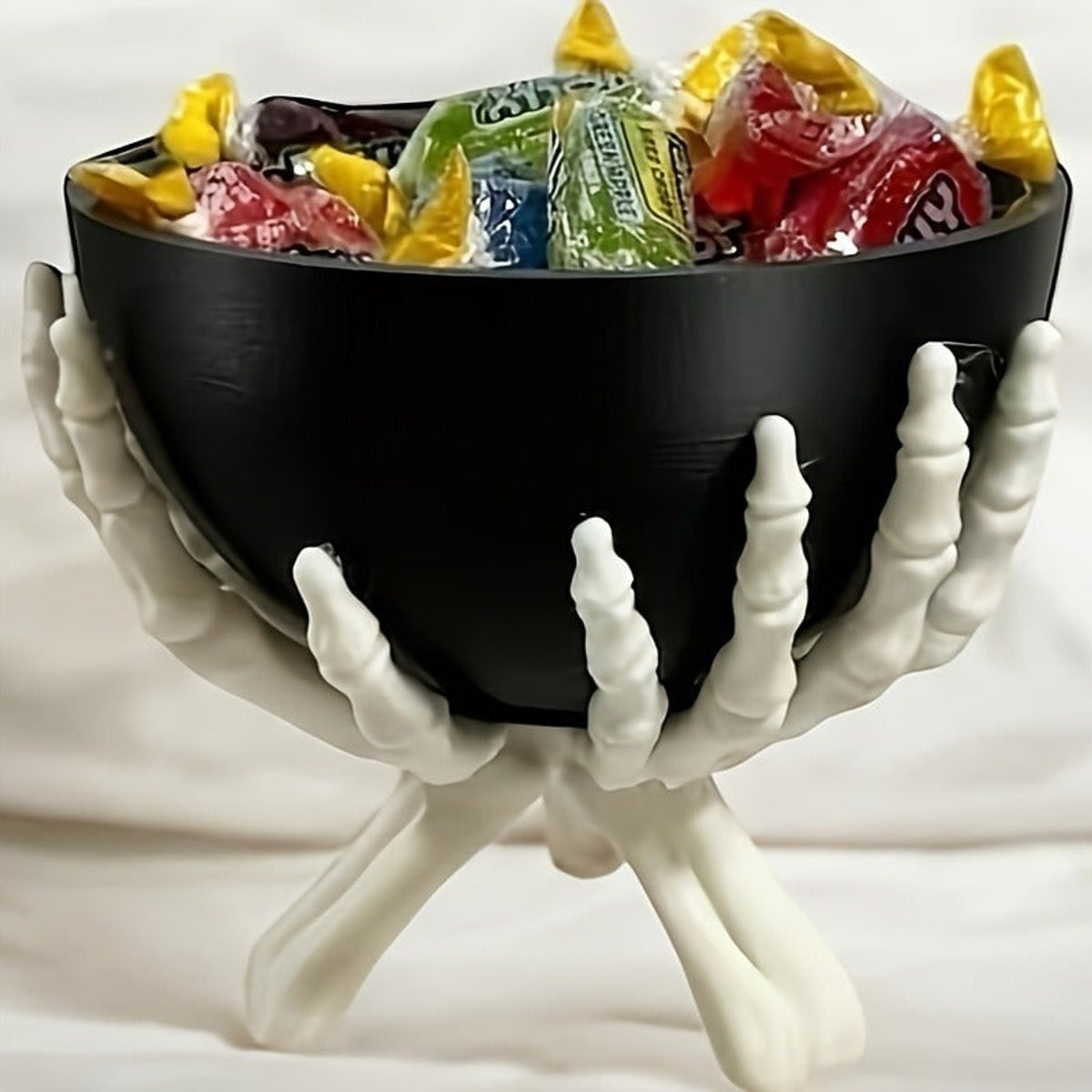 Halloween Candy Bowl With White Skeleton Hands And Matte Black Decor Detachable Components For Indoor Seasonal Use - Image 5