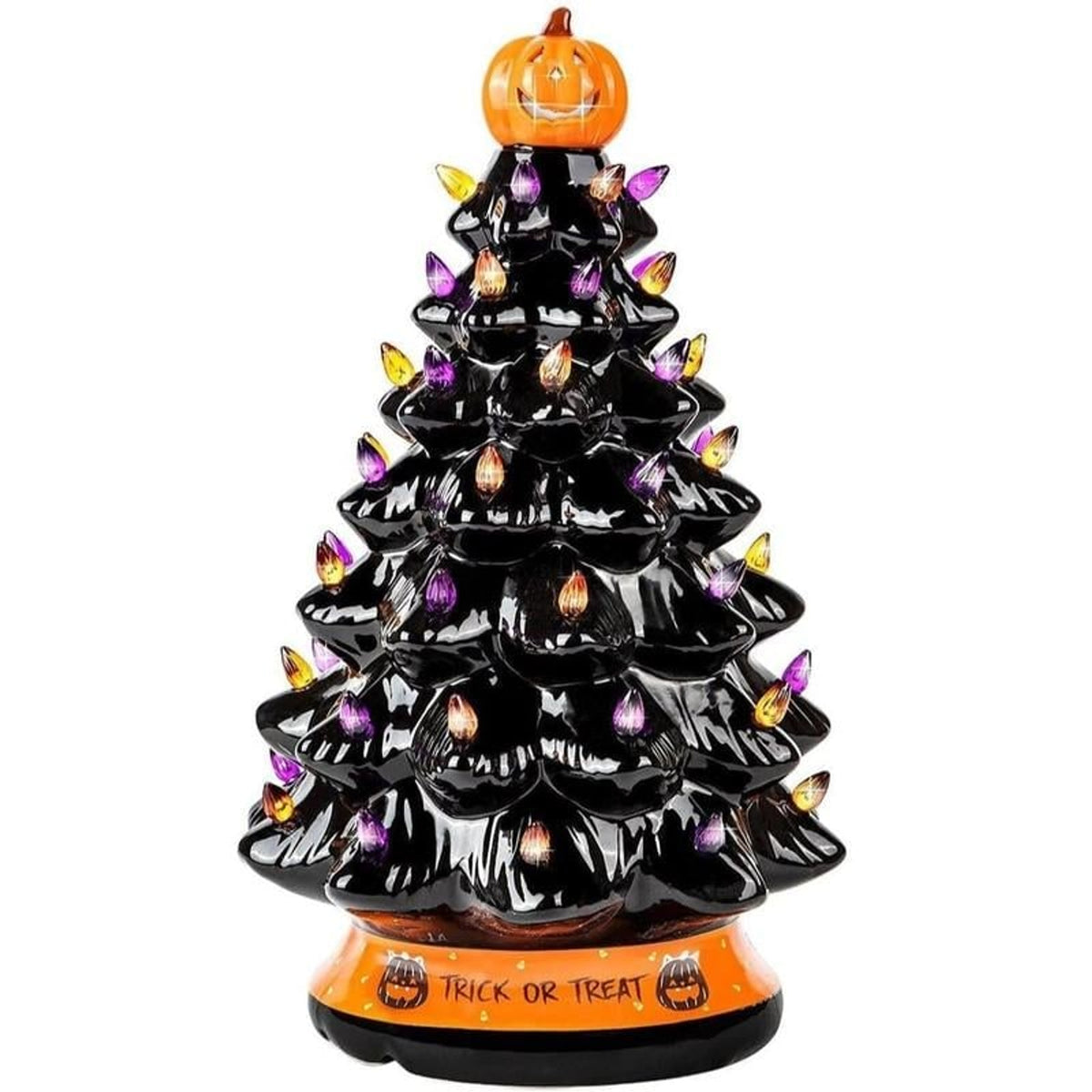 Halloween Christmas Tree Lighted Ceramic Tabletop With Jack-o-lantern Topper And Multi-colored Lights - Image 6