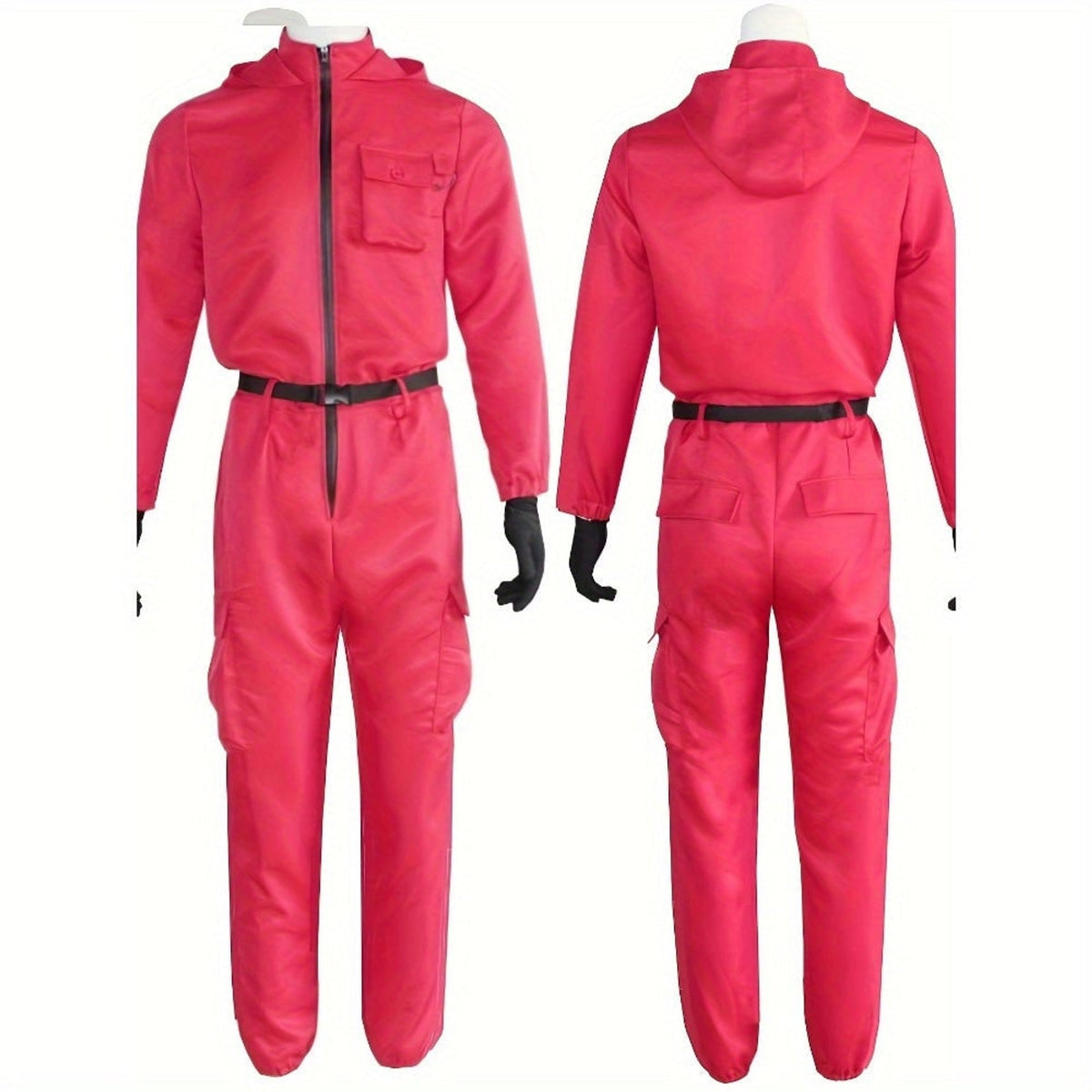 Halloween Costume Jumpsuit Hooded Front-zip Full Body With Belt And Gloves - Image 5