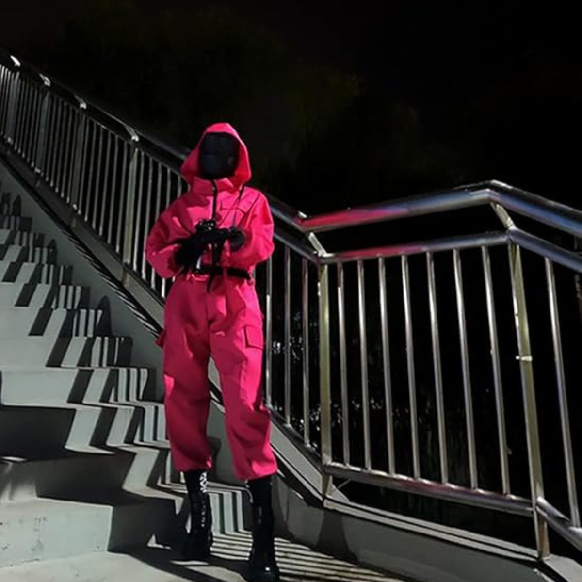 Halloween Costume Jumpsuit Hooded Front-zip Full Body With Belt And Gloves - Image 2