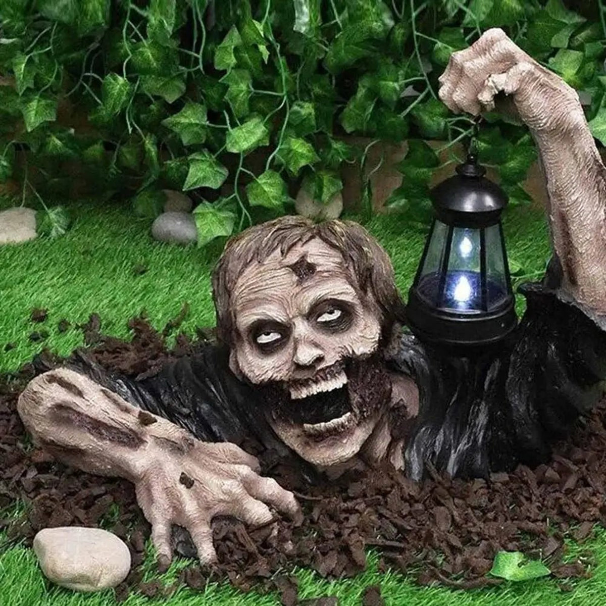 Halloween Decoration Zombie Lantern Statue With Integrated LED Light For Outdoor Seasonal Yard And Garden Decor - Image 3