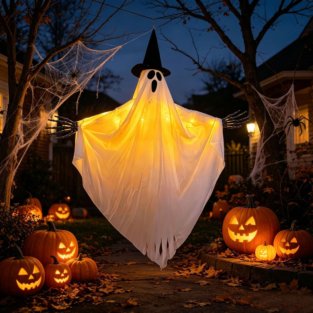 Halloween Ghost Decoration Hanging Fabric With Witch And Skeleton Hands For Yard Decor - Image 1