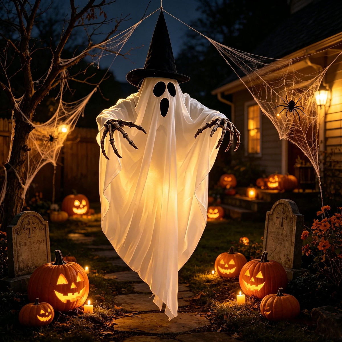 Halloween Ghost Decoration Hanging Fabric With Witch And Skeleton Hands For Yard Decor - Image 4