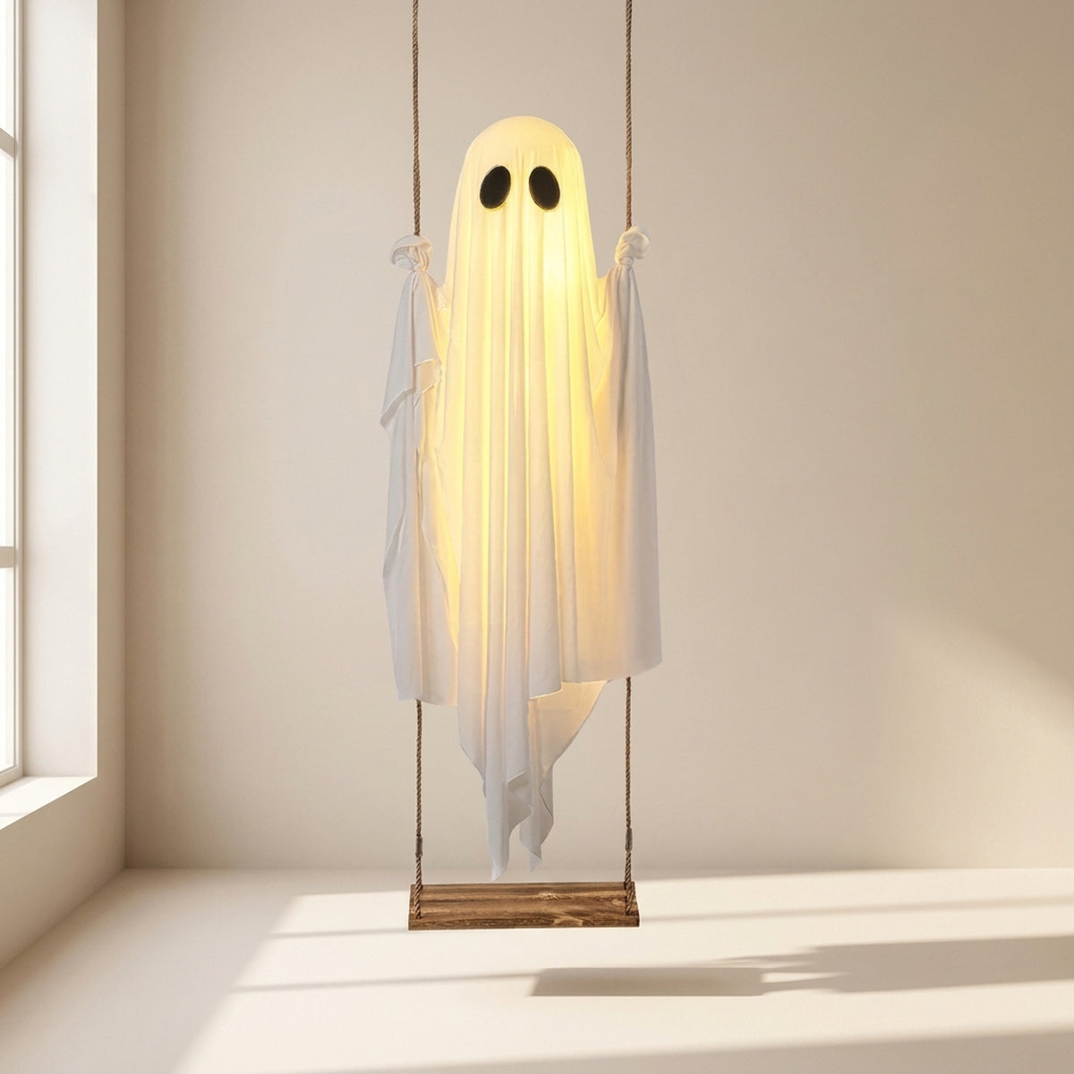 Halloween Ghost Decoration With Integrated LED String Lights And Hanging Rope For Decor - Image 1