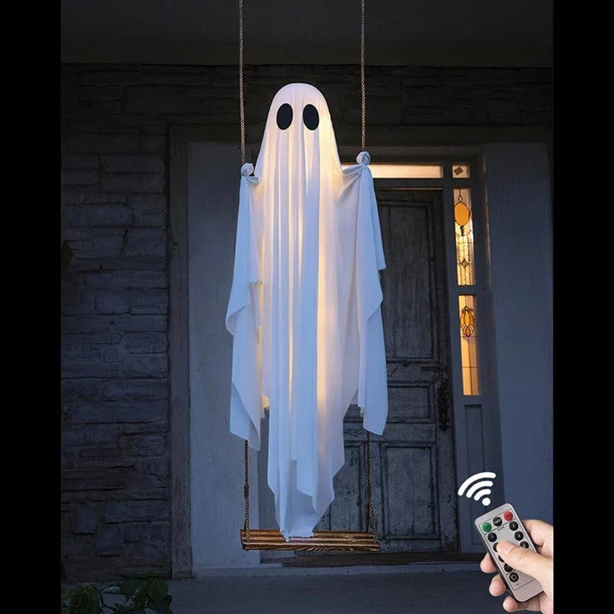 Halloween Ghost Decoration With Integrated LED String Lights And Hanging Rope For Decor - Image 3