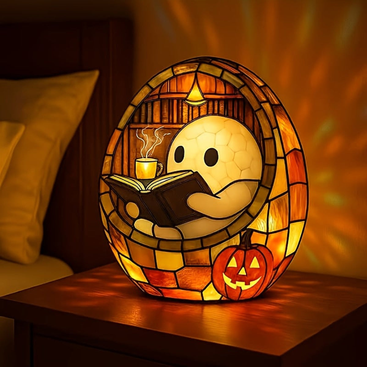 Halloween Ghost Figurine Night Light With Integrated Internal Lighting And Stained-Glass-Style Visual Effect For Decor - Image 2