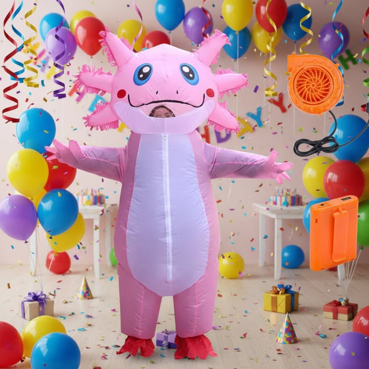 Halloween Inflatable Costume Axolotl With Battery-Operated Fan And Clear Face Window For Instant Party Fun - Image 3
