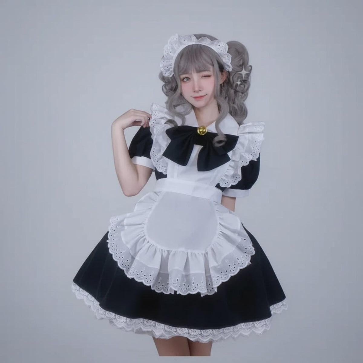 Halloween Maid Costume Women's French Dress With Apron And Puff Sleeves For Plus Size Party - Image 7
