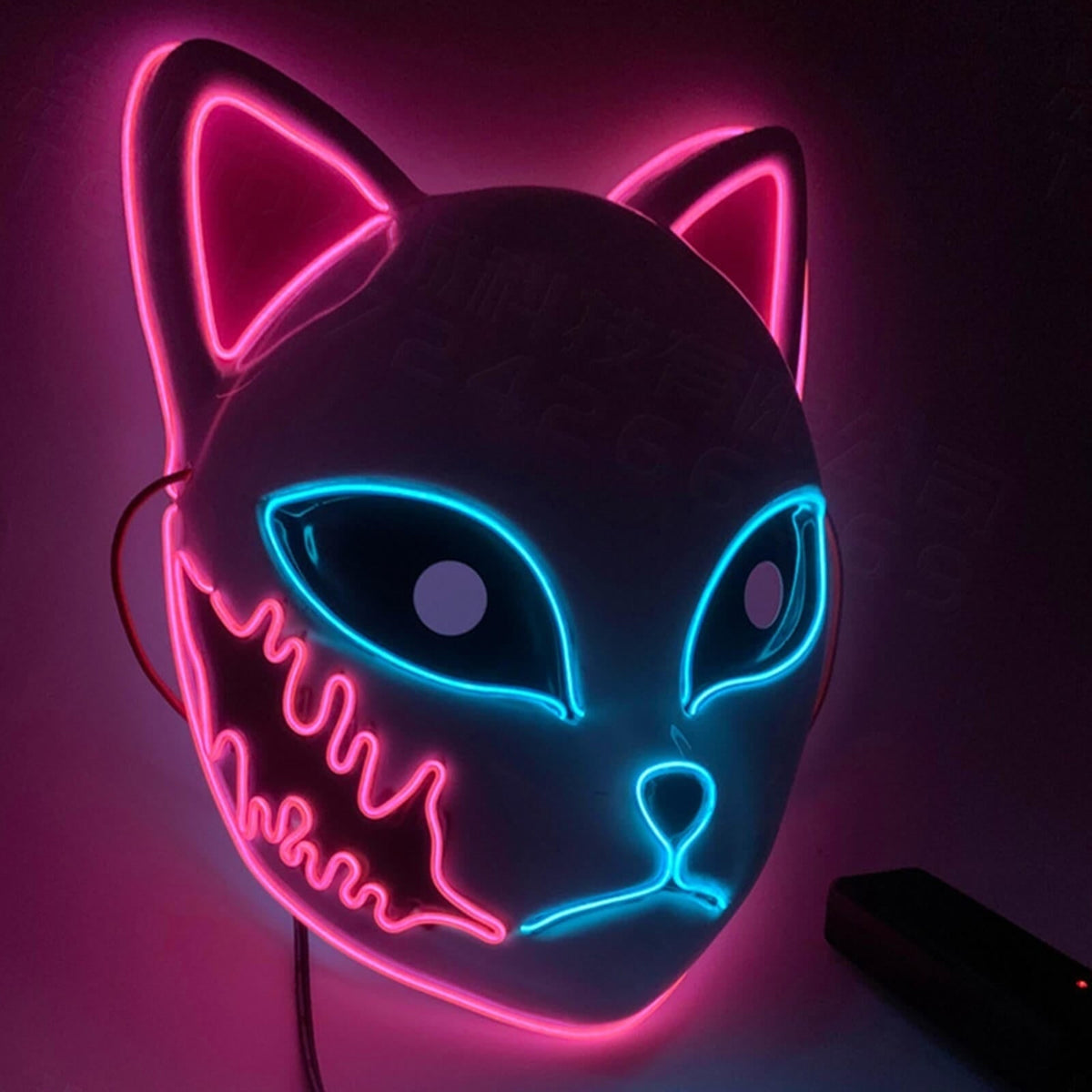 Halloween Mask LED Fox With Japanese Demon Design Cosplay Party Costume And Integrated EL Wire - Image 10
