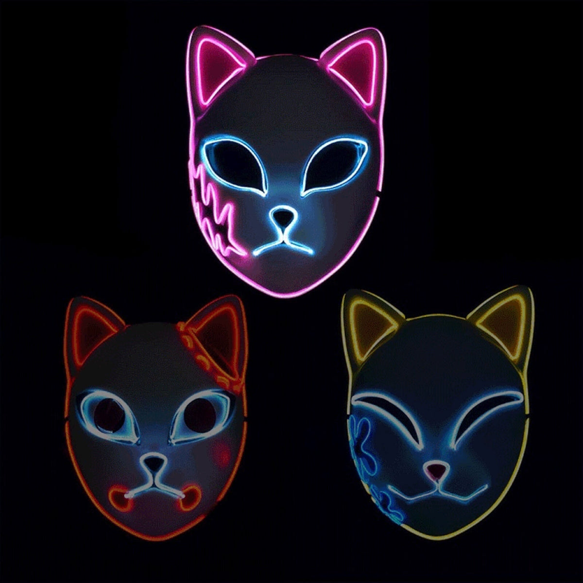 Halloween Mask LED Fox With Japanese Demon Design Cosplay Party Costume And Integrated EL Wire - Image 5