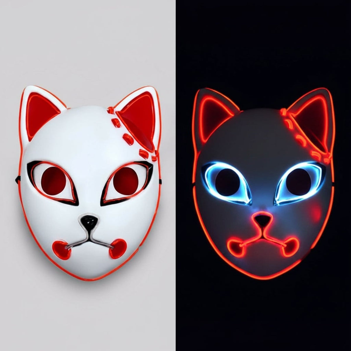 Halloween Mask LED Fox With Japanese Demon Design Cosplay Party Costume And Integrated EL Wire - Image 1