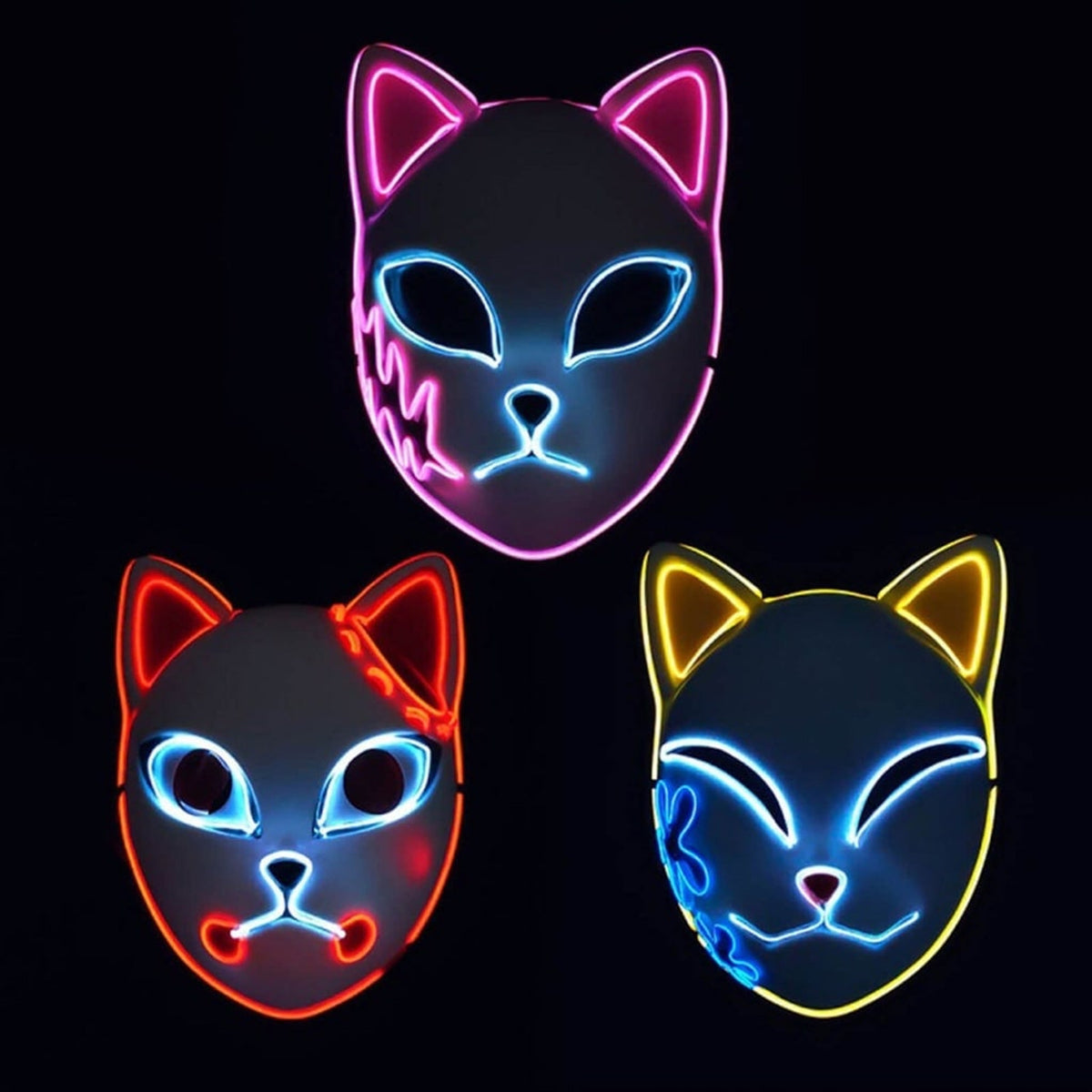Halloween Mask LED Fox With Japanese Demon Design Cosplay Party Costume And Integrated EL Wire - Image 4