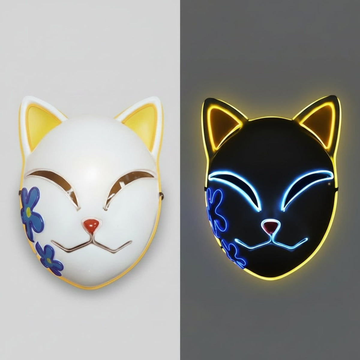 Halloween Mask LED Fox With Japanese Demon Design Cosplay Party Costume And Integrated EL Wire - Image 3