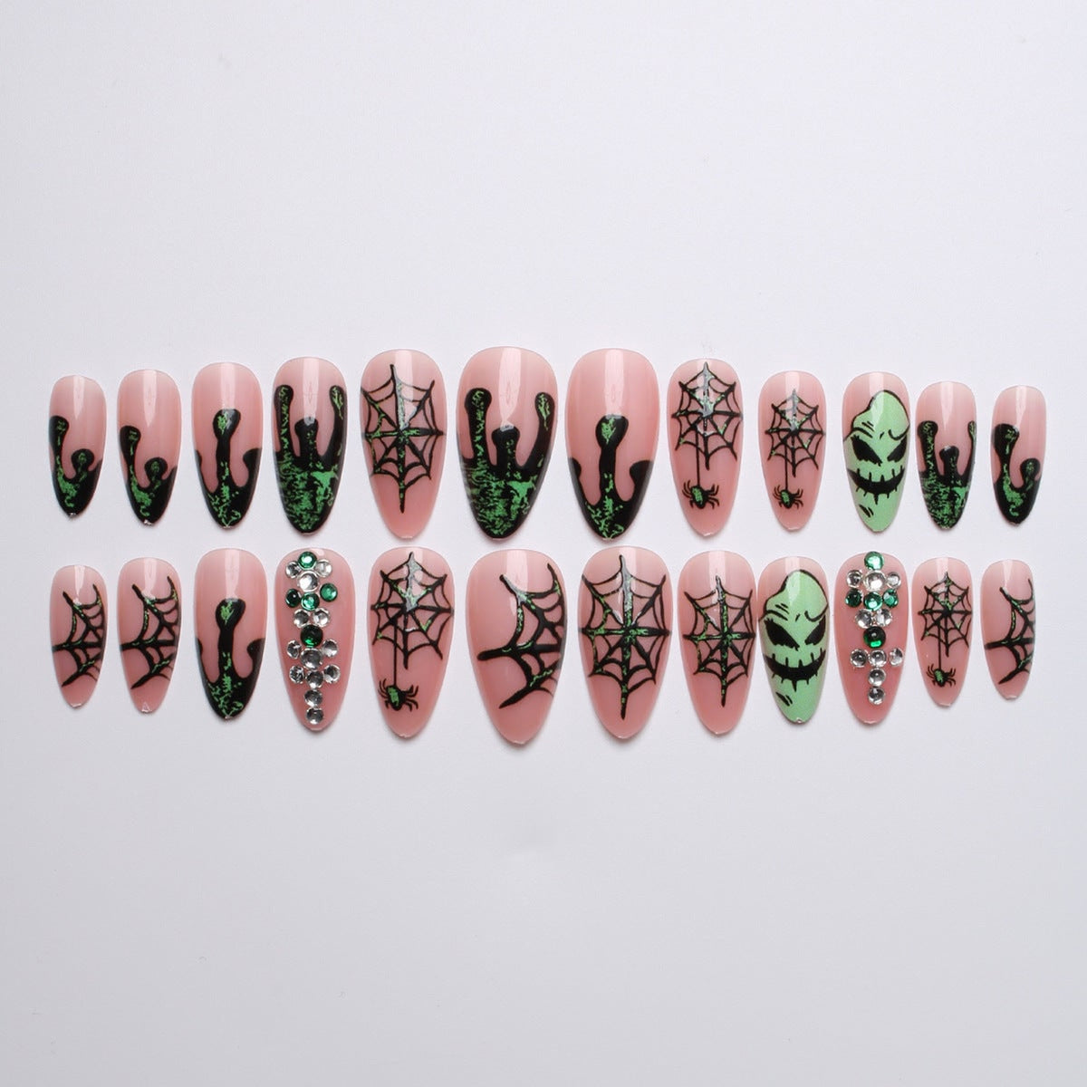 Halloween Press On Nails Art With 24 Almond Shaped Fake Featuring Spiderweb Ghost And Glitter Designs - Image 1