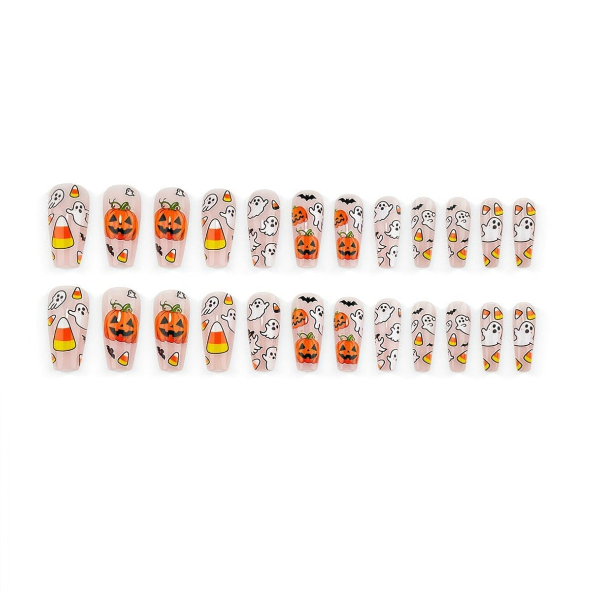 Halloween Press On Nails Fake Reusable With Ghost Pumpkin And Candy Corn Designs - Image 5