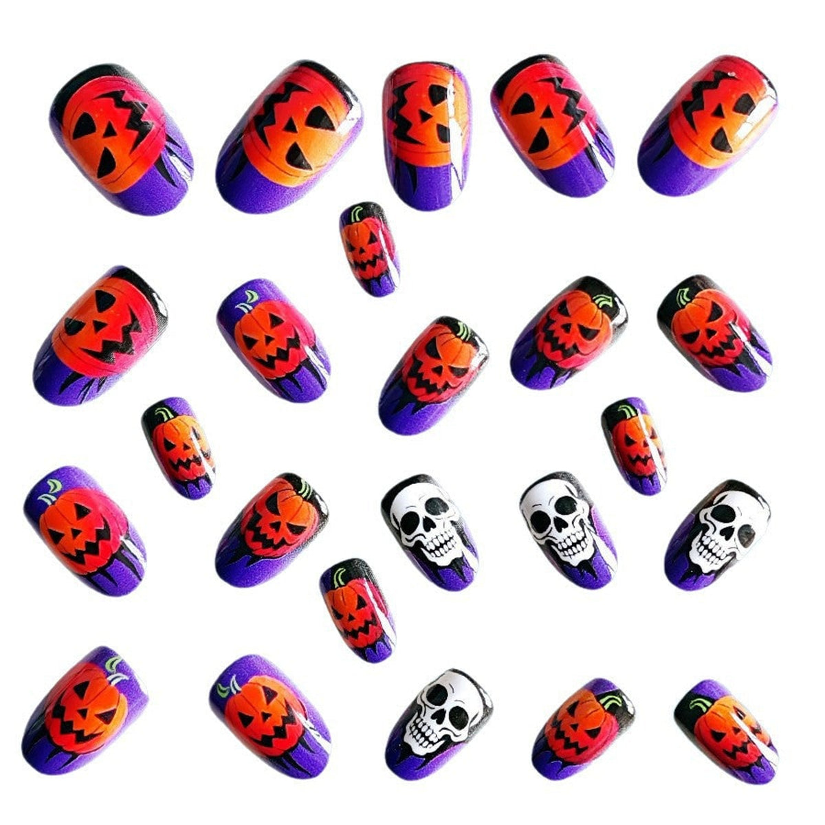 Halloween Press On Nails Purple Orange Pumpkin Skull Designs Fake Art Tips - Image 5